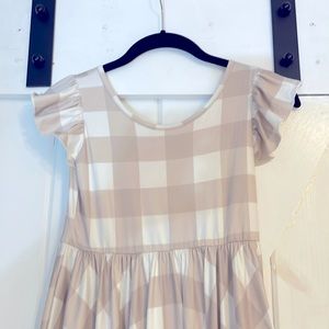 Cream and White Plaid Cap Sleeve Dress